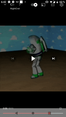 a video of buzz lightyear from toy story is playing on a phone .