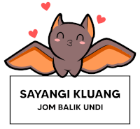 a cartoon bat with hearts around it and the words sayangi kluang jom balik undi