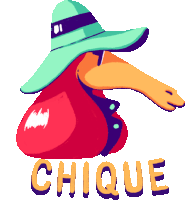 an illustration of a duck wearing a green hat and the word chique below it