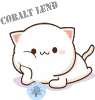 a drawing of a white cat with the word cobalt lend written above it