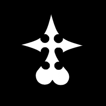 a white symbol on a black background that looks like a cross .