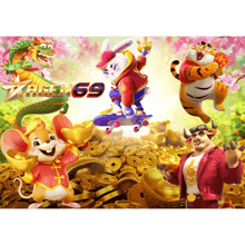 a cartoon rabbit is riding a skateboard in front of a pile of gold coins and the number 69