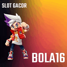 a cartoon character with the words slot gacor bola16 above him