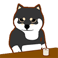 a cartoon shiba inu dog is sitting at a table with a cup of coffee .