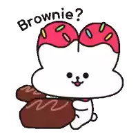 a cartoon rabbit is holding a brownie with sprinkles on top