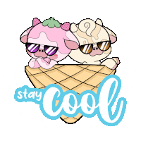 two cows wearing sunglasses in an ice cream cone with the words " stay cool " below them