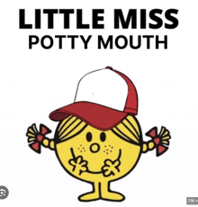 a little miss potty mouth cartoon character wearing a red hat