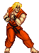 a pixel art of a man in orange pants standing in a karate pose .