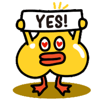 a duck holding a sign that says yes