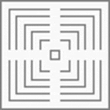 a black and white maze with a square in the middle on a white background .