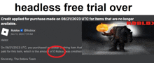 an advertisement for headless free trial over roblox with a picture of a dwarf