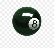 a green pool ball with a white 8 on it