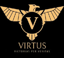 a logo for virtus victorias per veritas has an eagle on it