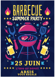 an advertisement for a barbecue summer party on the 25th of juin