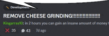 a speech bubble that says " remove cheese grinding "