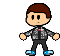 a cartoon of a boy wearing a jacket that says ' supreme ' on it