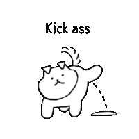 a black and white drawing of a cat with the words kick ass below it