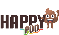 a logo for a company called happy poo with a cartoon poop character