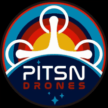 a logo for pitsn drones with a rainbow colored background