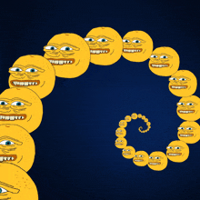 a spiral of yellow smiley faces on a blue background