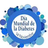 dia mundial de la diabetes 14 noviembre is written on a blue circle