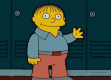 a cartoon character from the simpsons is standing in front of lockers