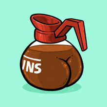 a cartoon drawing of a coffee pot that says ins on it