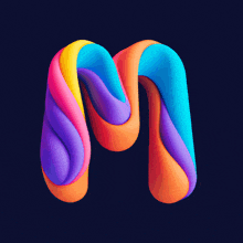 a colorful letter m with a dark blue background