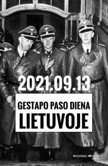 a poster for gestapo paso diena lietuvoje shows three men