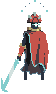 a pixel art illustration of a samurai holding a sword and a cape .