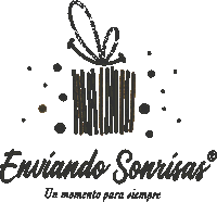 a logo for enviando sonrisas shows a gift box with a bow