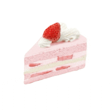 a slice of strawberry cake with whipped cream on top