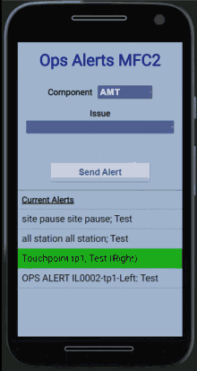 a cell phone displays a screen that says ops alerts mfc2 on it