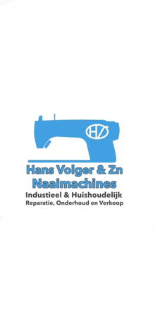 a logo for hans volger & zn naaimachines shows a sewing machine