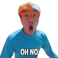 a man wearing glasses and a blue shirt says " watch out "