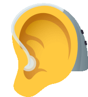 a yellow ear with a hearing aid behind it