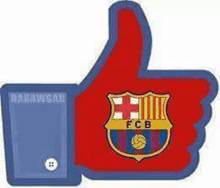 a thumbs up sign with the logo for fc barcelona on it .