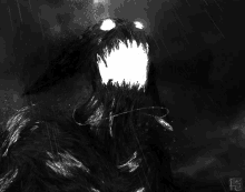 a black and white drawing of a monster with the letter f on the bottom right