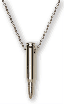 a necklace with a bullet pendant on it