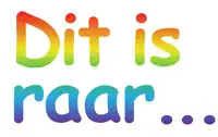 a rainbow colored sign that says " dit is raar " on a white background