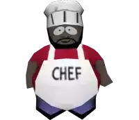 a cartoon character wearing an apron that says chef