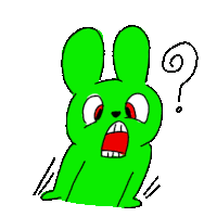 a green rabbit with red eyes and a question mark on its head is making a surprised face .