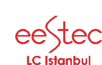 a red logo for eestec lc istanbul is on a white background