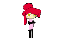 a cartoon girl with red hair and yellow eyes