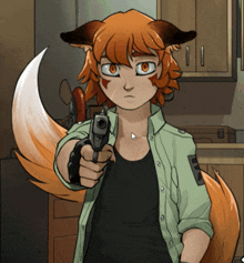 a cartoon of a fox holding a gun in his hand