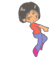 a cartoon of a boy in a red shirt and blue jeans