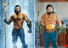 a woman is dressed as aquaman and has a beard