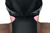 a close up of a person 's face with a black mask