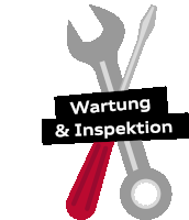 a wrench and screwdriver are crossed over a sign that says " wartung & inspektion "