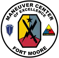 a logo for the maneuver center of excellence at fort moore